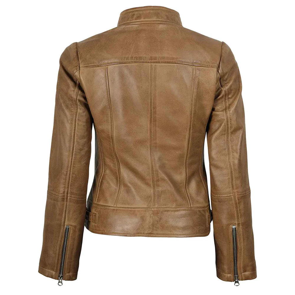 Women’s Camel Brown Leather Biker Jacket