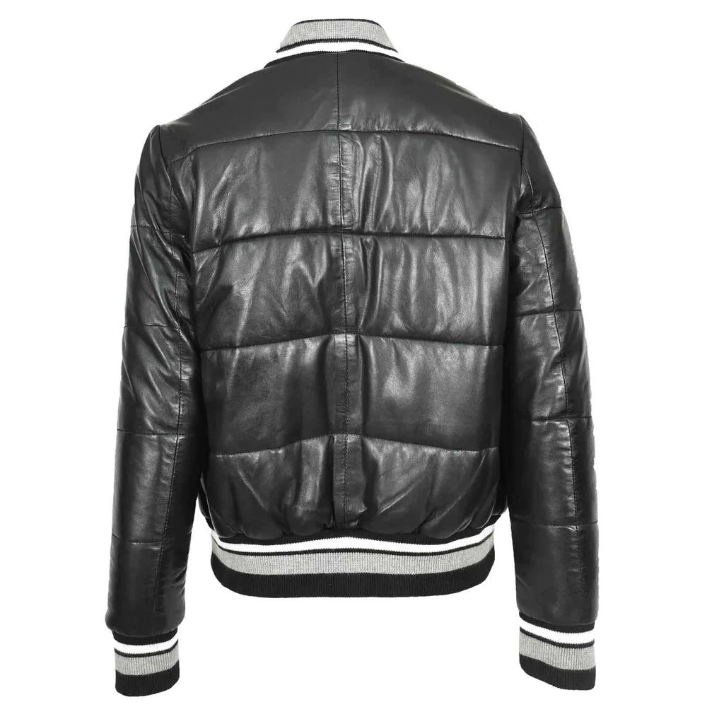 Premium Durability Women's Real Leather Puffer Bomber Jacket