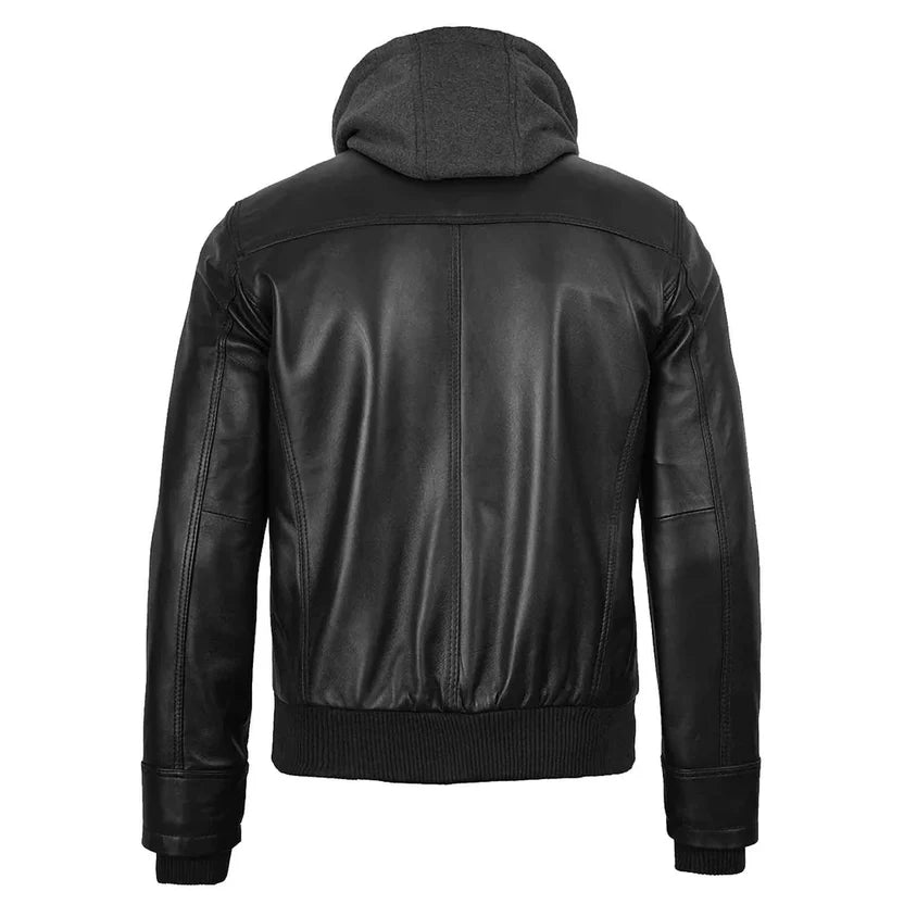 black leather bomber jacket