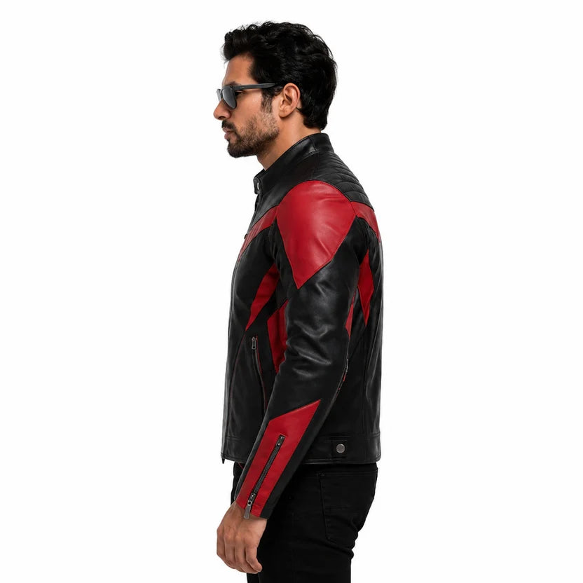 black leather sport biker jacket