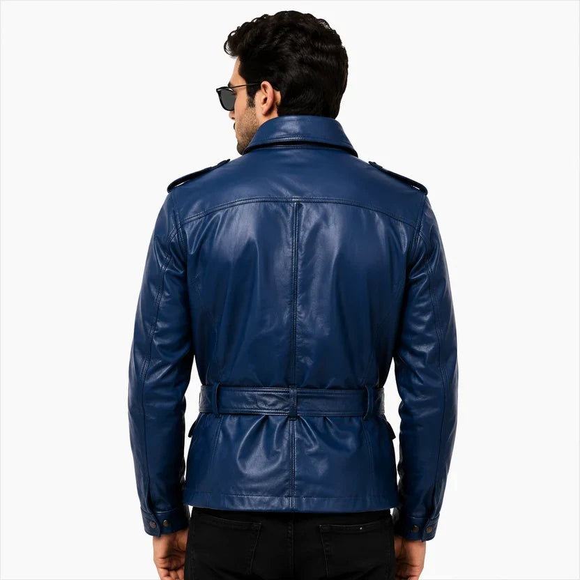 Men's Black Leather Military Field Jacket