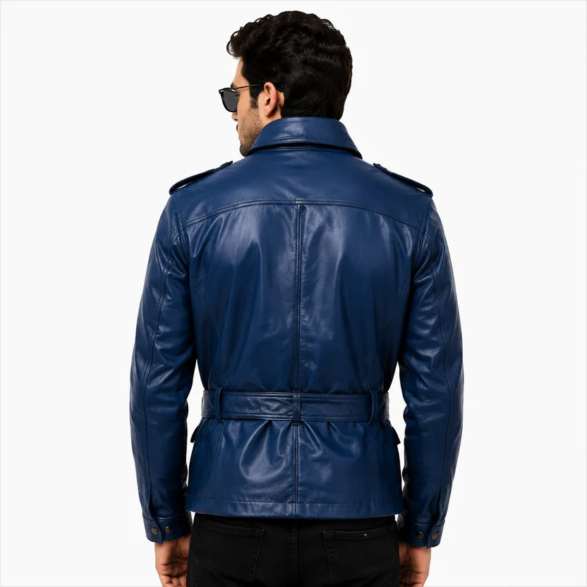 royal blue distressed leather jacket