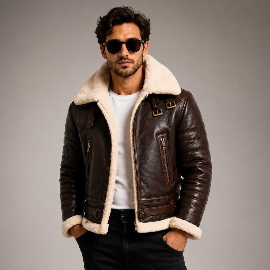Men's Classic Dark Brown B-3 Aviator Jacket