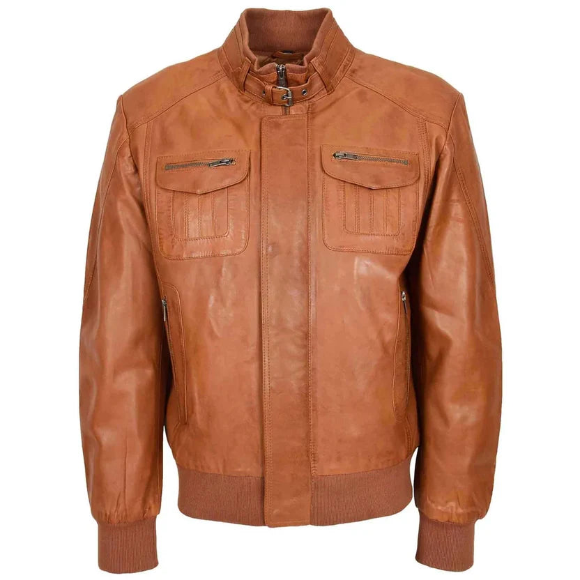 men's cognac tan leather jacket