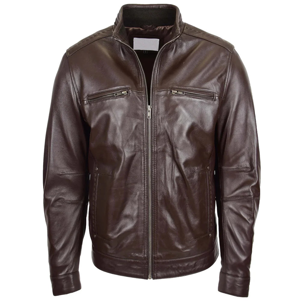 Men's Standing Collar Biker Leather Jacket