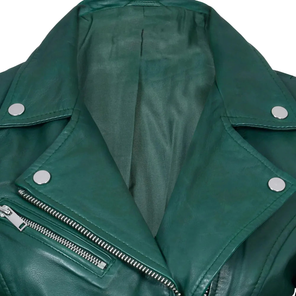 Lambskin Leather Biker Jacket For Women Slim Fit Racer Style