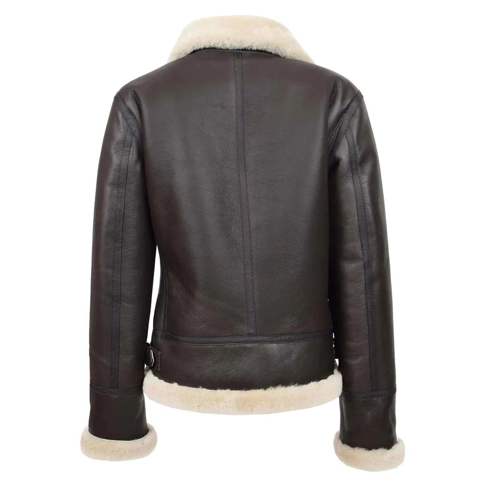 Women’s Sheepskin B3 Jacket Brown White Removable Hood