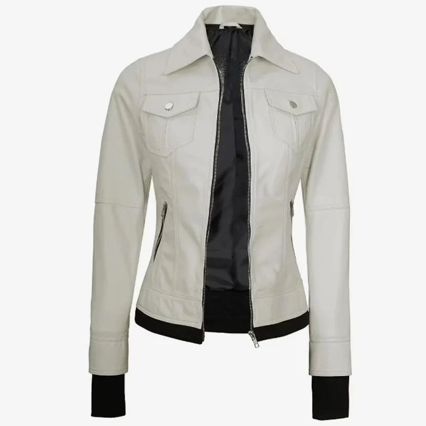 women's off white leather jacket