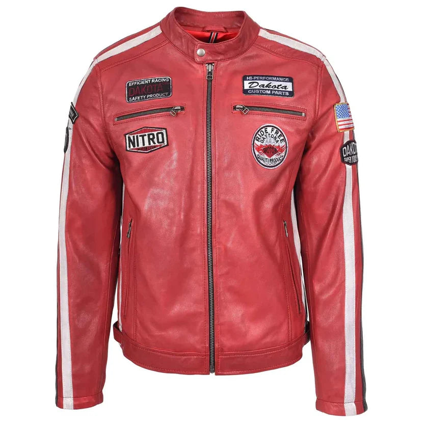 Men's Red Leather Racing Jacket