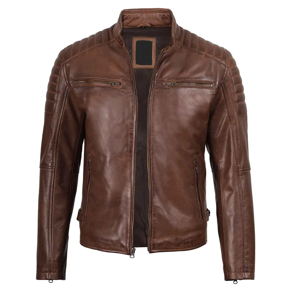 Men's Cognac Brown Cafe Racer Biker