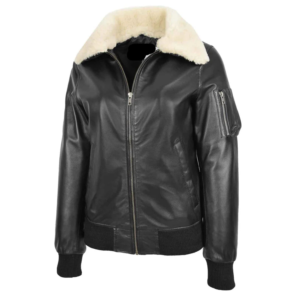 Women's Bomber Jacket – Premium Leather with Removable Collar