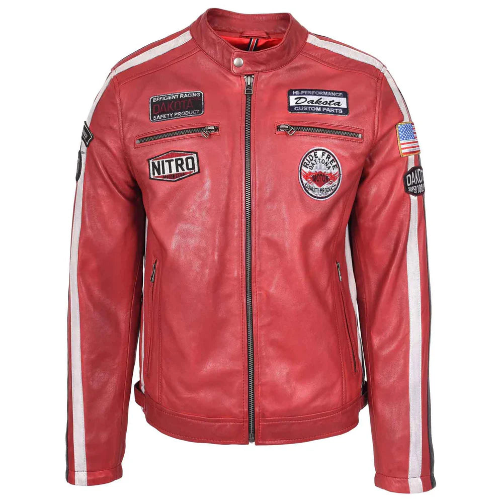 Vintage Men's Leather Biker Jacket Motorsport