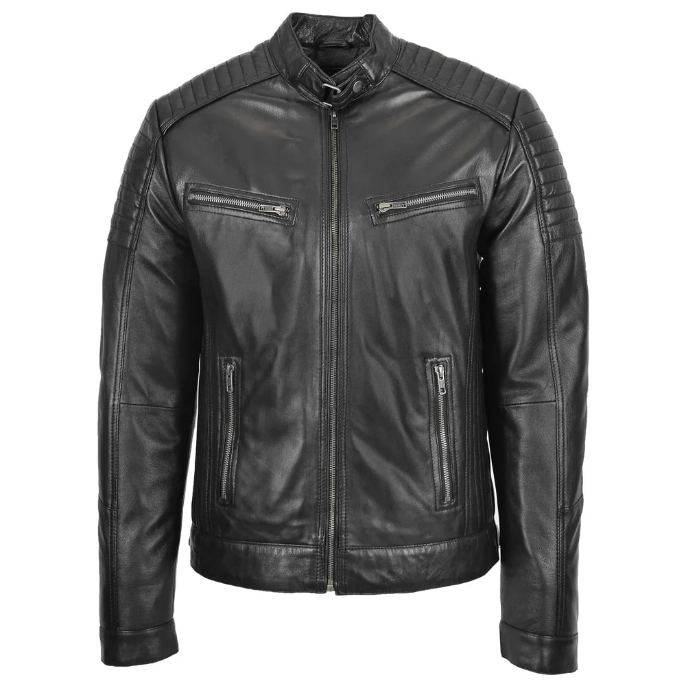 Comfortable Men's Leather Café Racer Biker Jacket