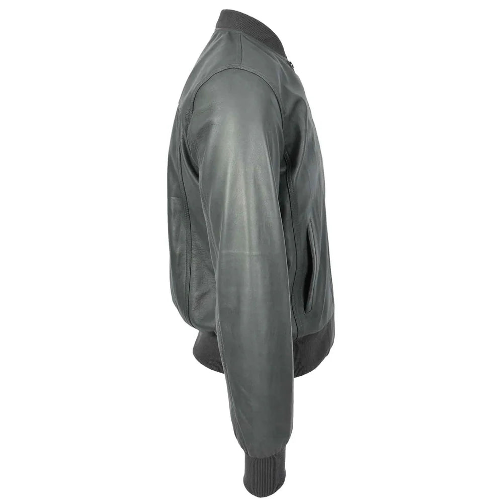 Men’s Grey Leather MA-1 Bomber Jacket