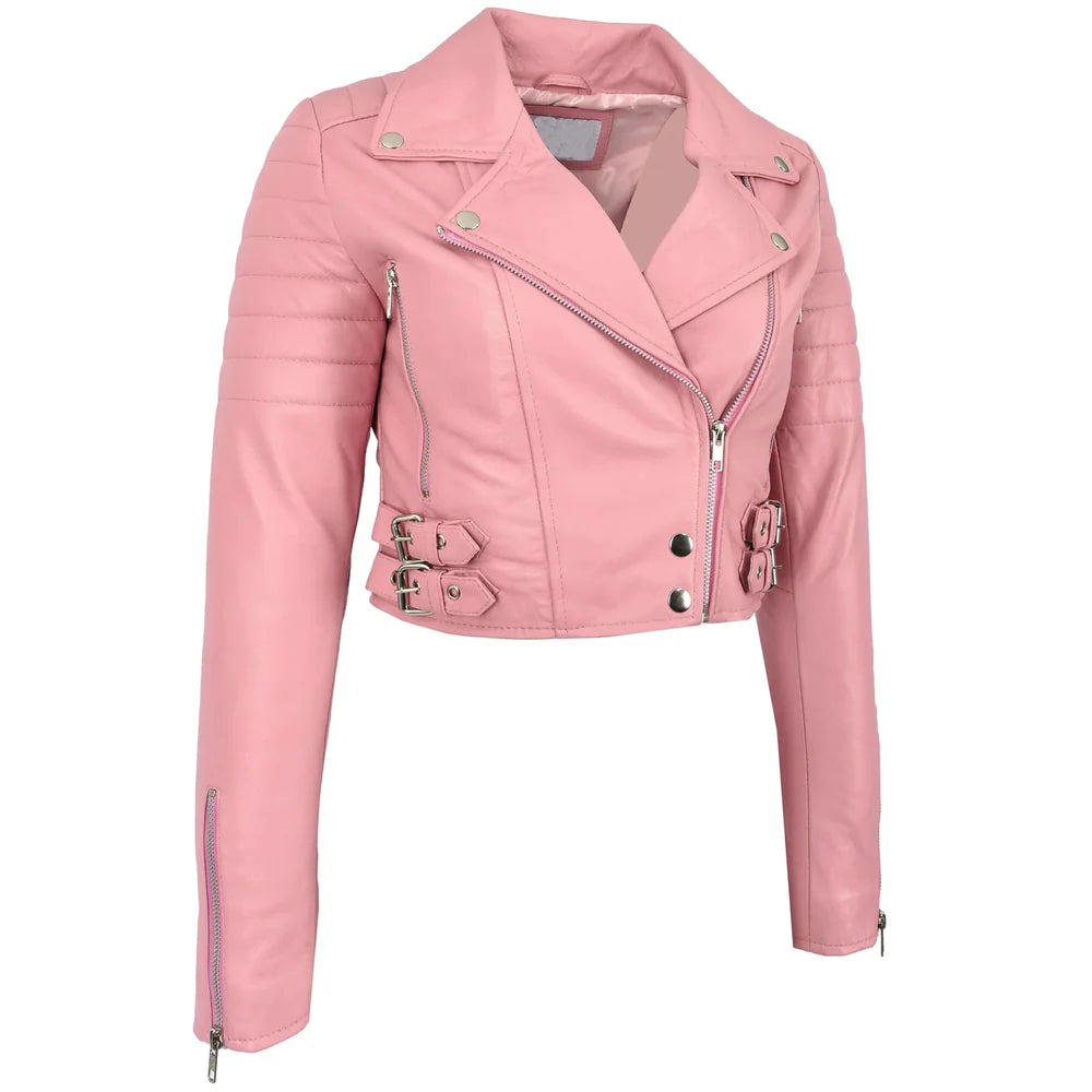 Women’s Cropped Leather Biker Jacket