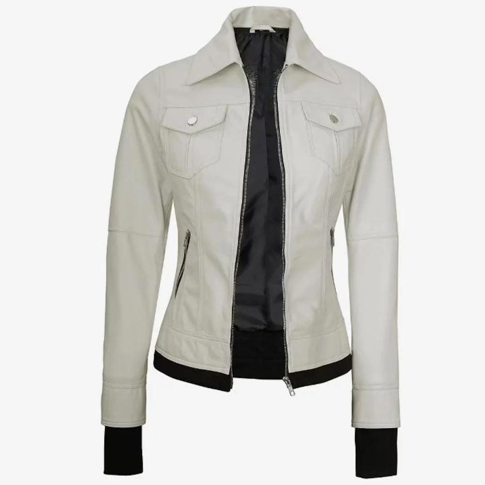 Lambskin Leather Biker Jacket Removable Hood Thumbhole
