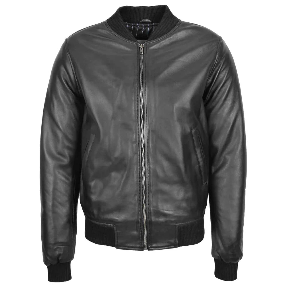 Men’s Black Leather MA-1 Bomber Jacket