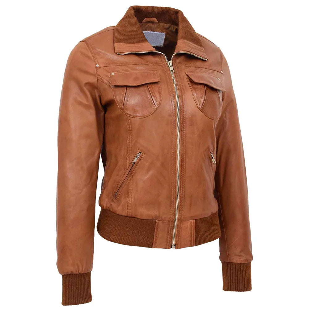 Women's Leather Classic Bomber Jacket