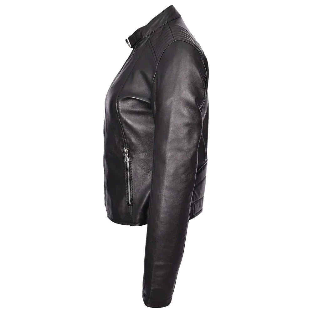 Stylish Sophia Black Women’s Genuine Leather Biker Jacket