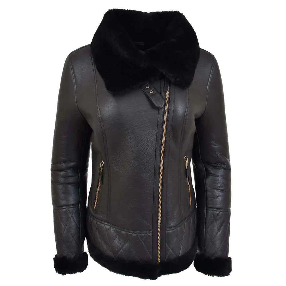 Women’s Merino Sheepskin Aviator Leather Jacket