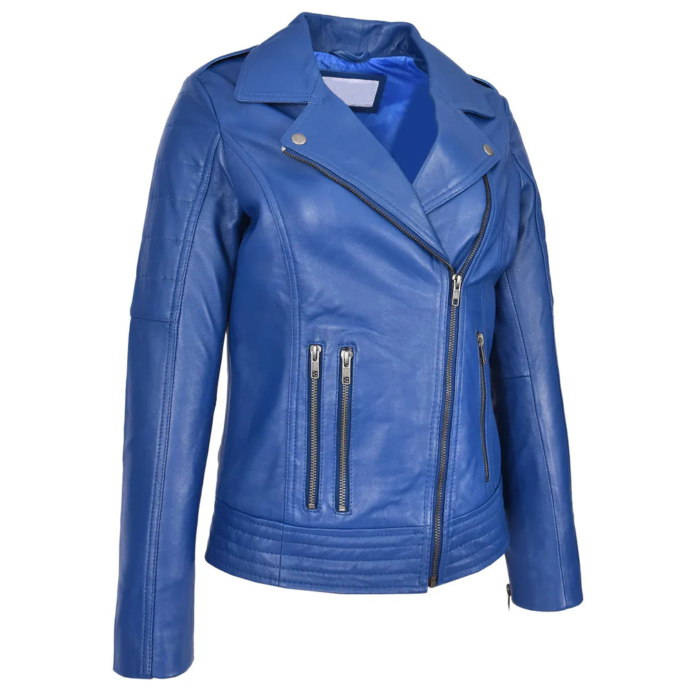 Women’s Genuine Leather Cross Zip Biker Jacket