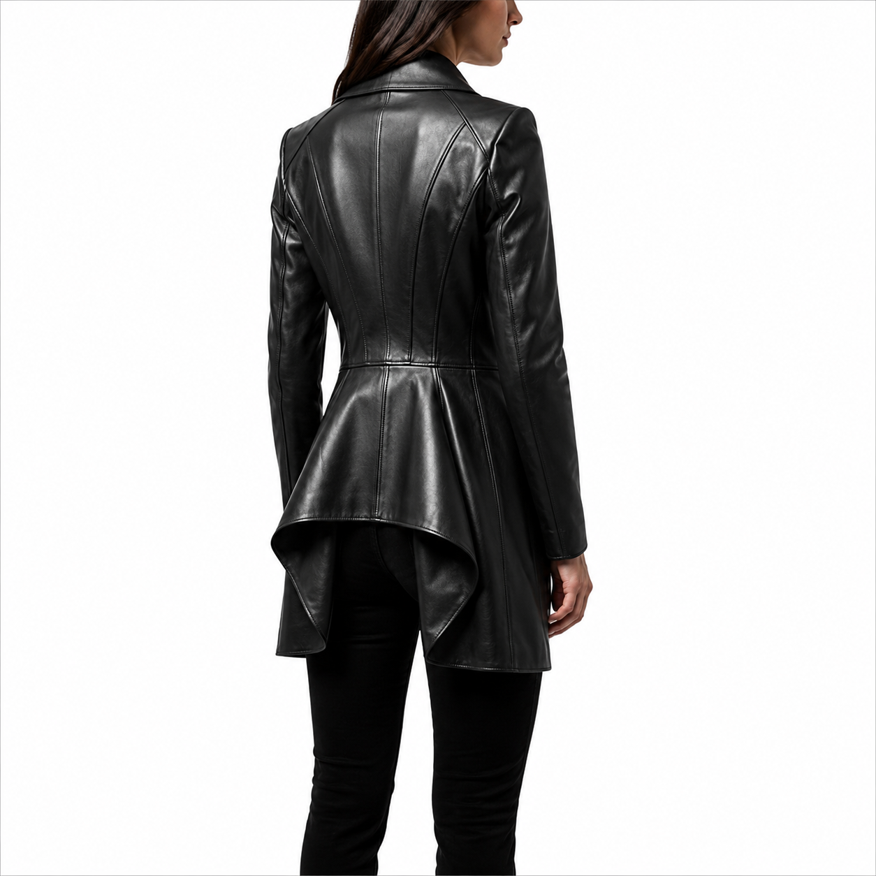 Women's Black Leather Trench Coat with Dress Office Outfit