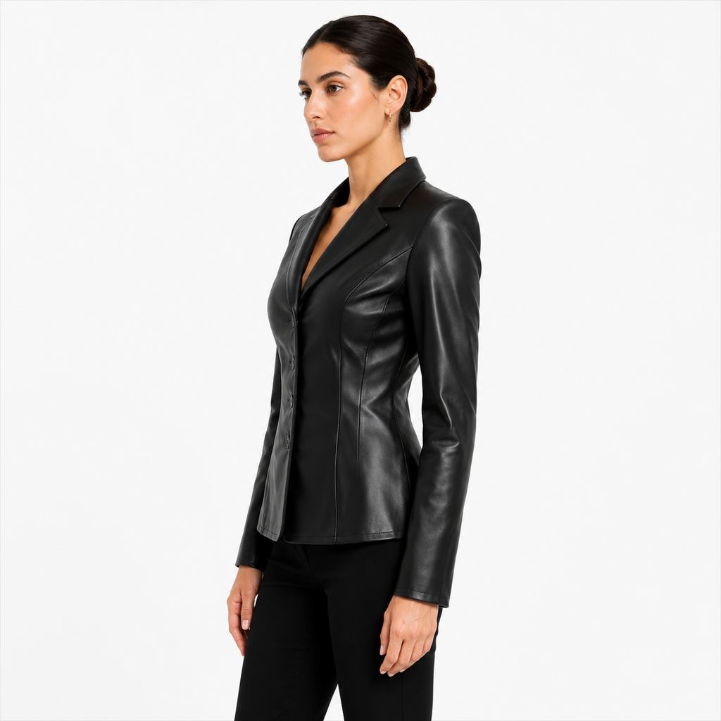 Women's Slim Fit Leather Blazer