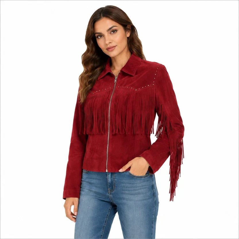 Women's Pink Suede Fringe Jacket