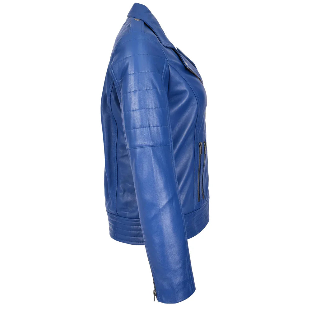 Women’s Genuine Leather Cross Zip Biker Jacket