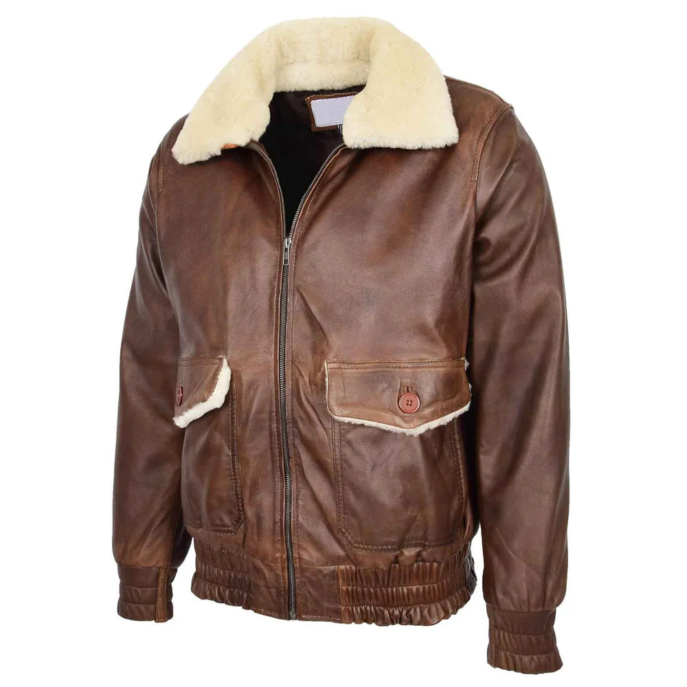 Men’s Leather Bomber Jacket G-1 Aviator Style