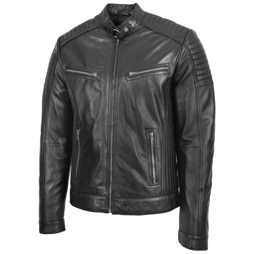 Comfortable Men's Leather Café Racer Biker Jacket