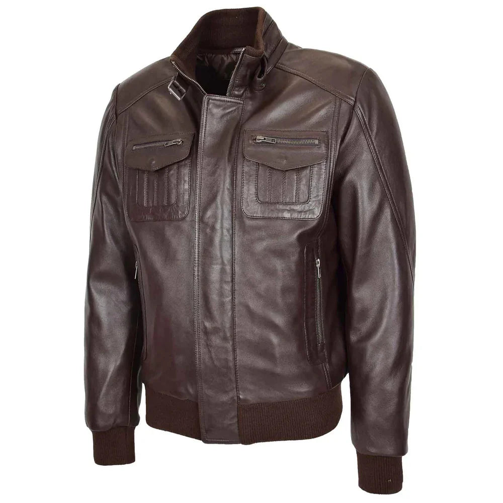 brown leather bomber jacket