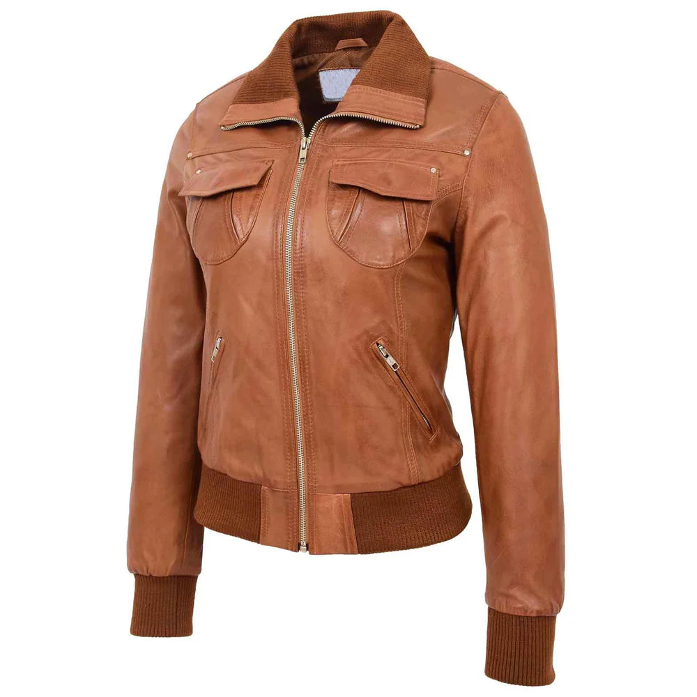 Women's Leather Classic Bomber Jacket