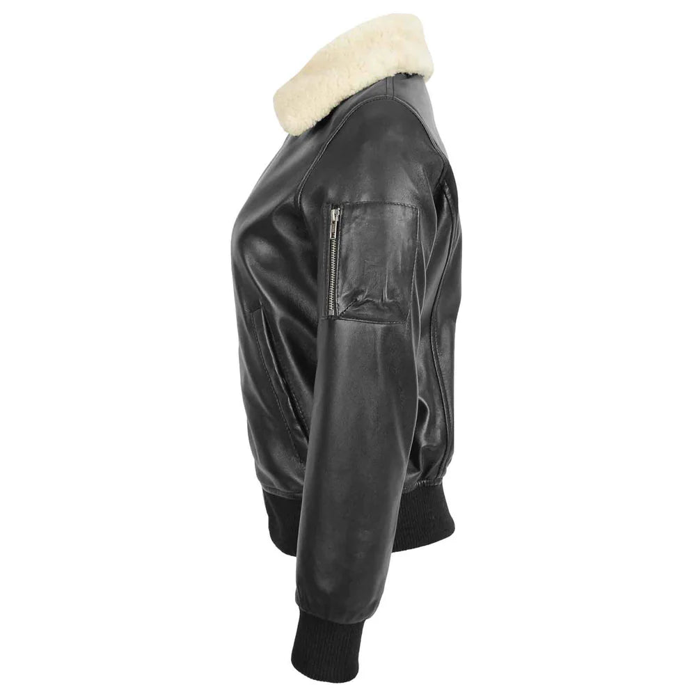 Women's Bomber Jacket – Premium Leather with Removable Collar