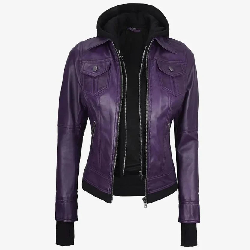 women's purple leather jacket
