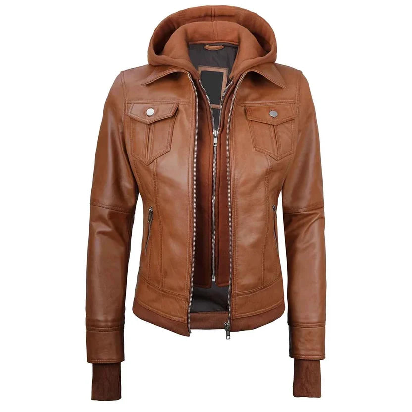 women's cognac brown leather jacket