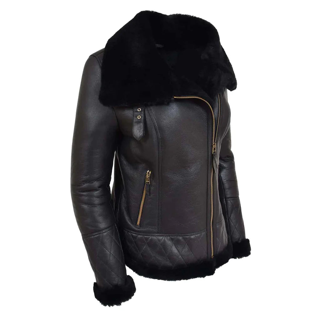 Women’s Merino Sheepskin Aviator Leather Jacket