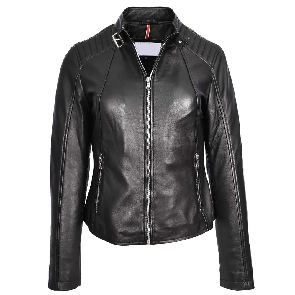 Stylish Sophia Black Women’s Genuine Leather Biker Jacket