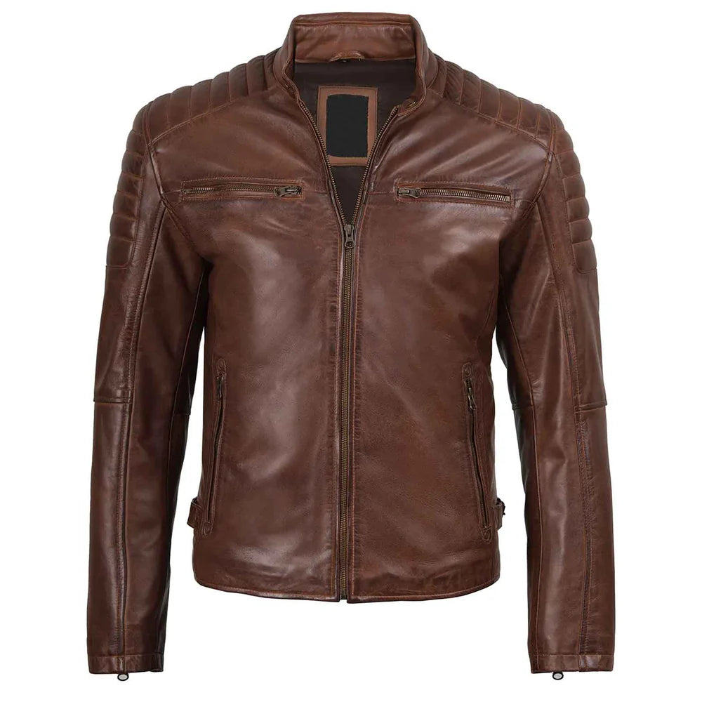 Men's Cognac Brown Cafe Racer Biker