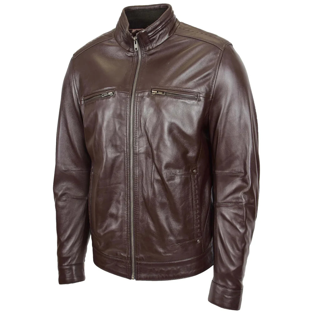 Men's Standing Collar Biker Leather Jacket