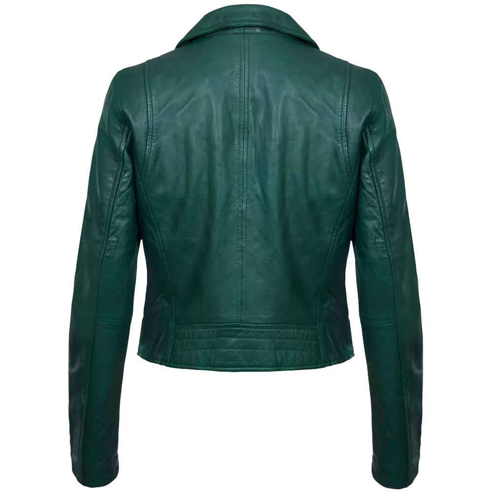 Lambskin Leather Biker Jacket For Women Slim Fit Racer Style
