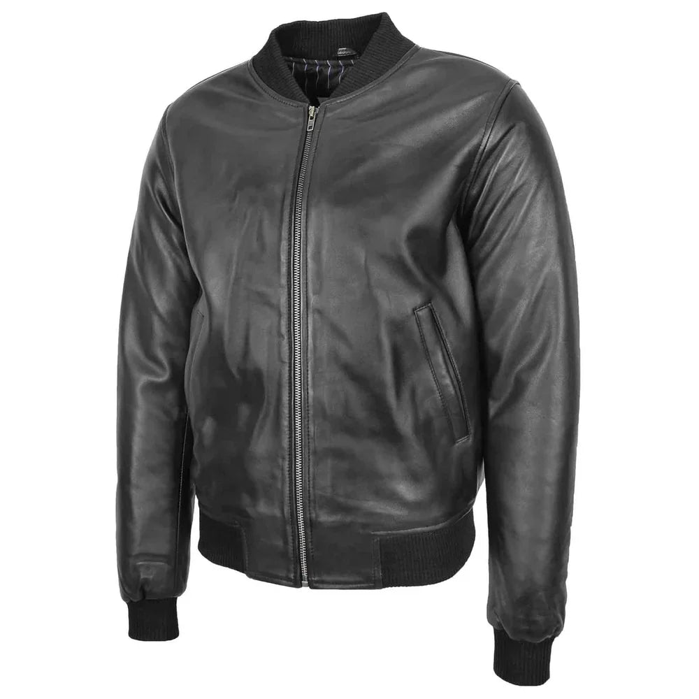 men's black leather bomber