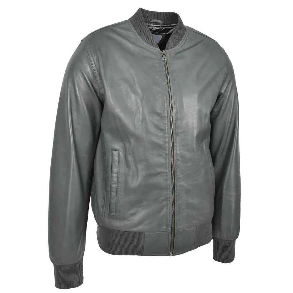 Men’s Grey Leather MA-1 Bomber Jacket