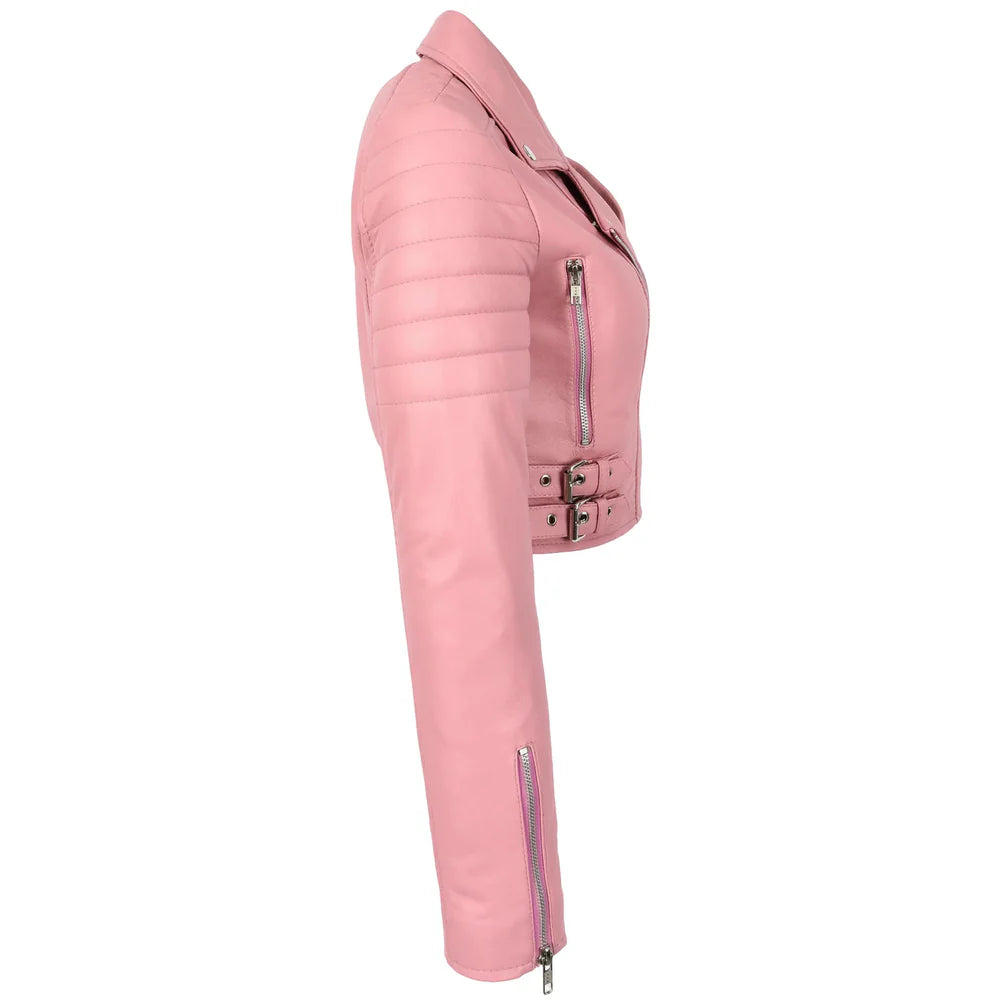 Women’s Cropped Leather Biker Jacket