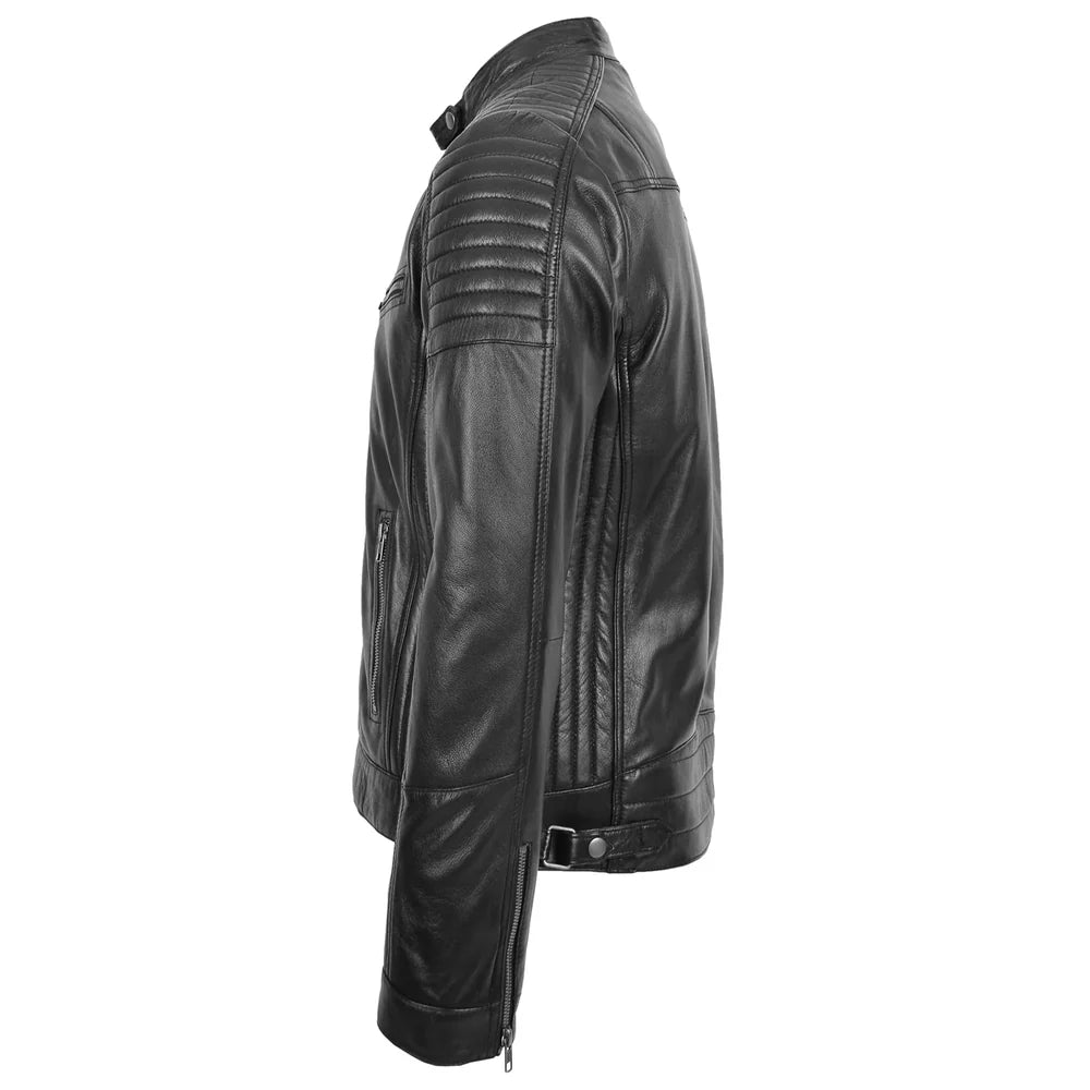 Comfortable Men's Leather Café Racer Biker Jacket