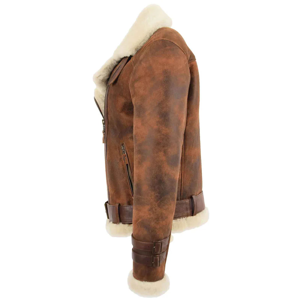 Women's Vintage Brown Sheepskin Aviator Jacket