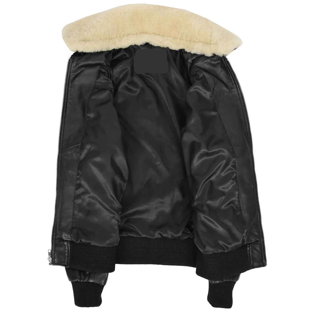 Women's Bomber Jacket – Premium Leather with Removable Collar