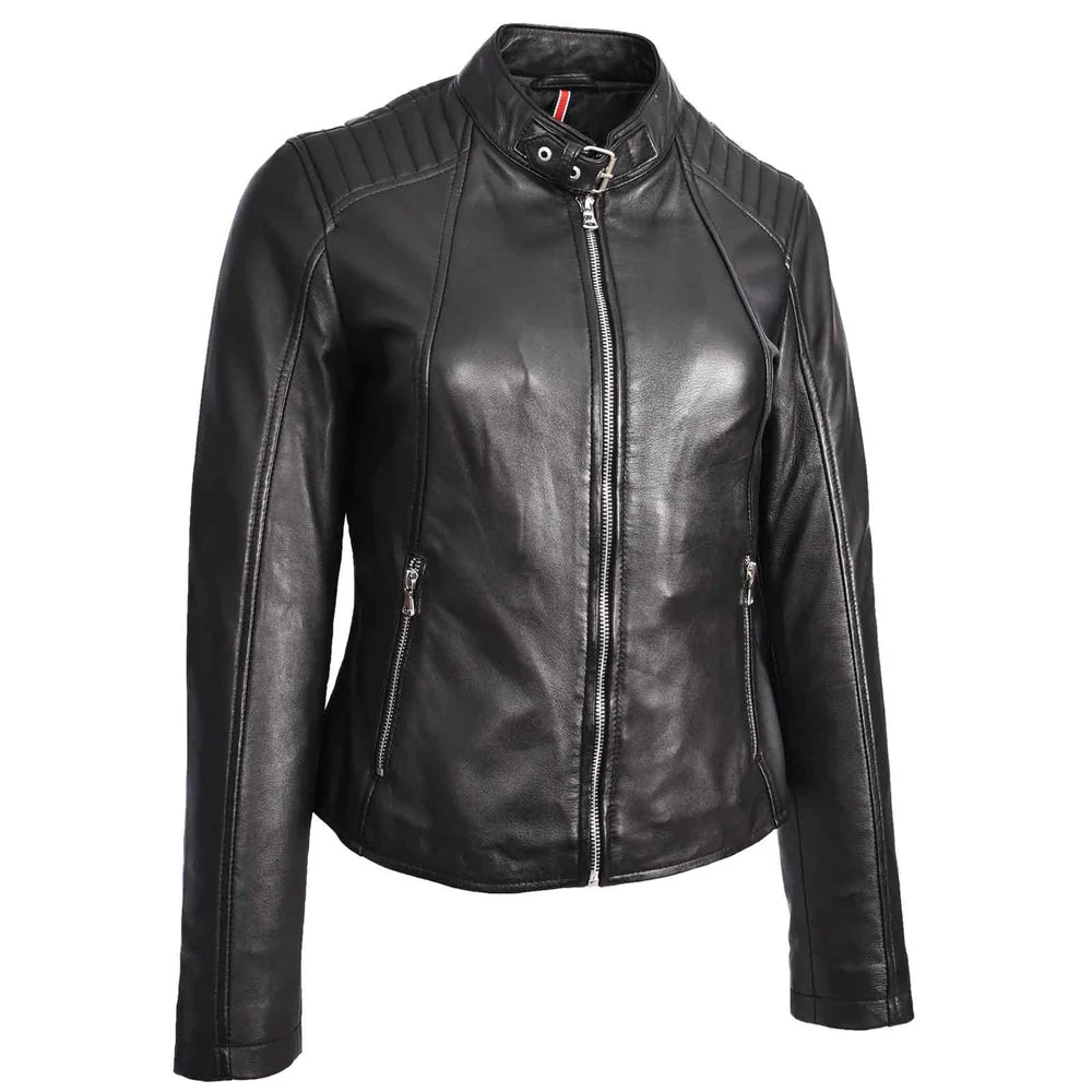 Stylish Sophia Black Women’s Genuine Leather Biker Jacket