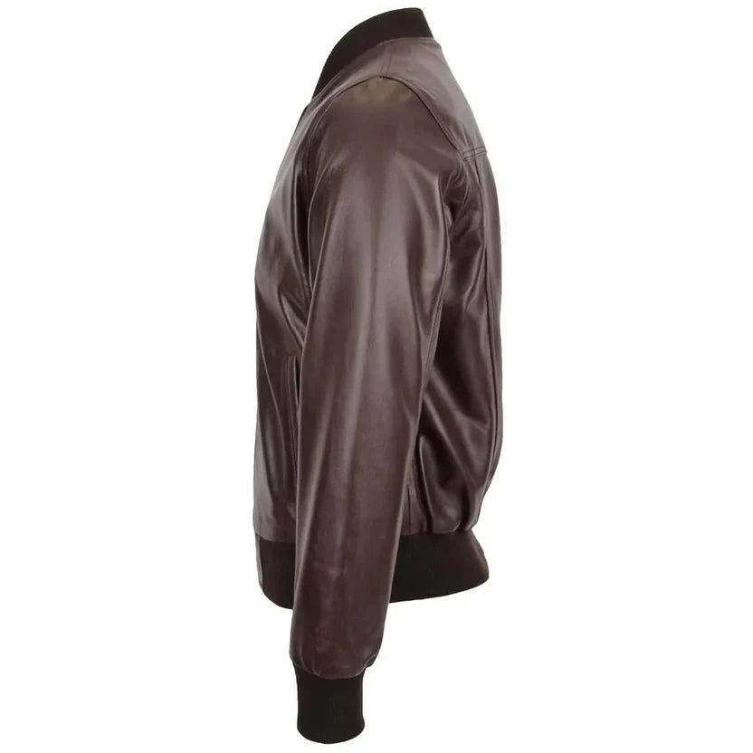 Men's Dark Brown Leather Bomber Jacket