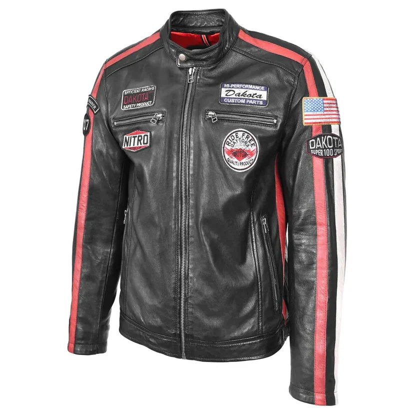 Men's Black Leather Racing Jacket